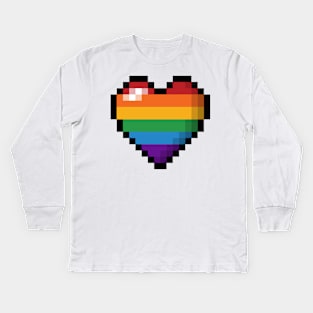 Large Pixel Heart Design in LGBTQ Rainbow Pride Flag Colors Kids Long Sleeve T-Shirt